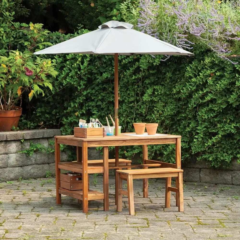 Kids Outdoor Umbrella For Table - Детский уличный стол-коробка, скамейки и комплект