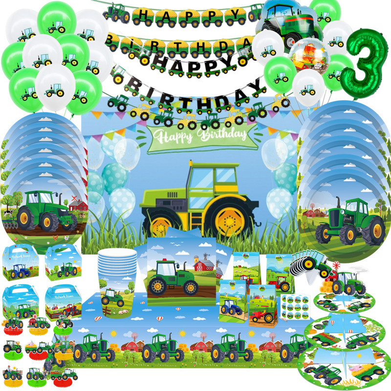 Kids Outdoor Excavator - Зеленый сельскохозяйственный трактор, одноразовая посуда, бумажный