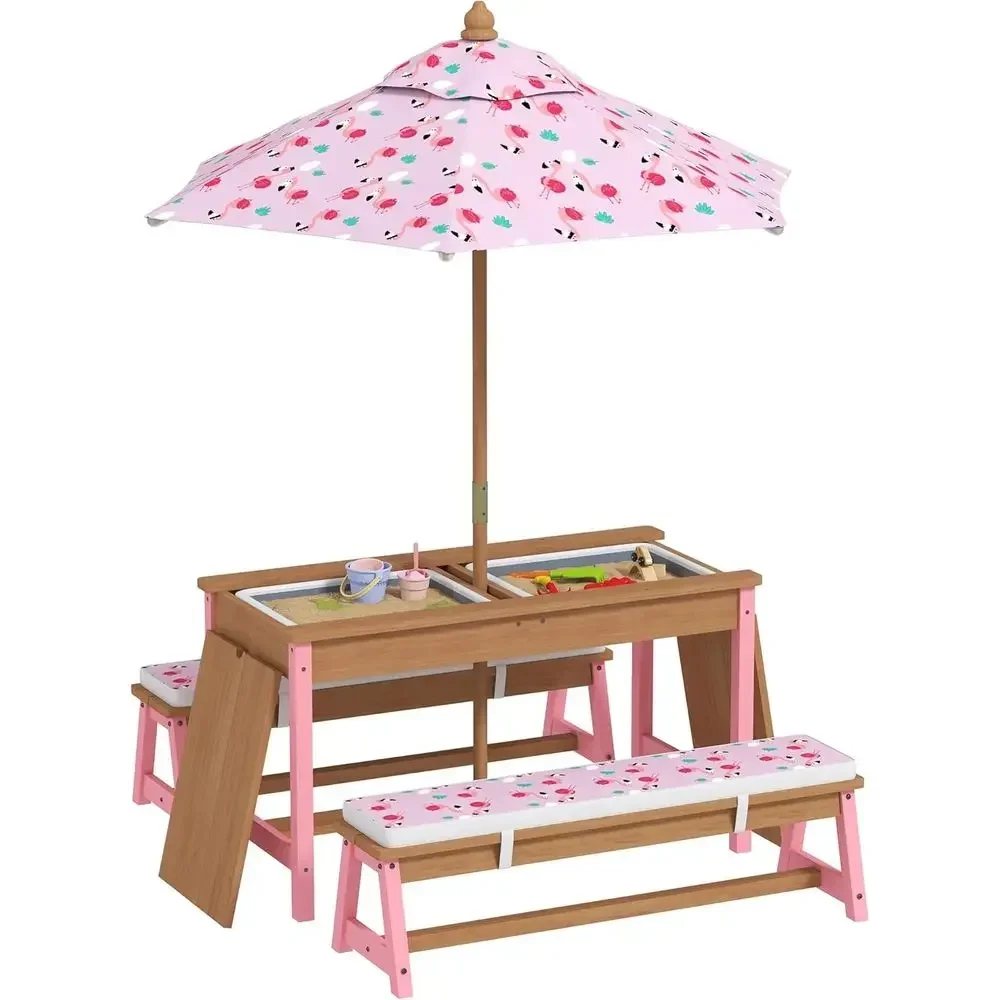 Kids Outdoor Umbrella For Table - Деревянный набор для пикника с зонтом,