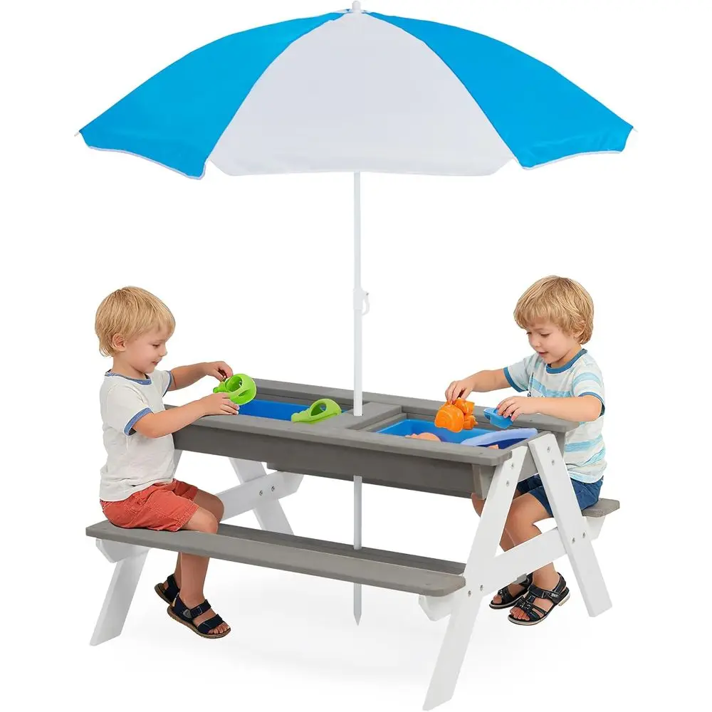 Kids Outdoor Umbrella For Table - Трансформируемый деревянный столик для пикника 3-в-1