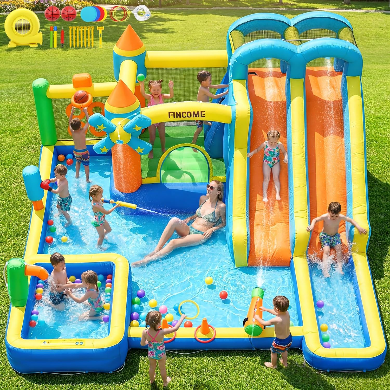 Kids Outdoor Slide - Надувной батут-замок 10-в-1 с двумя водными