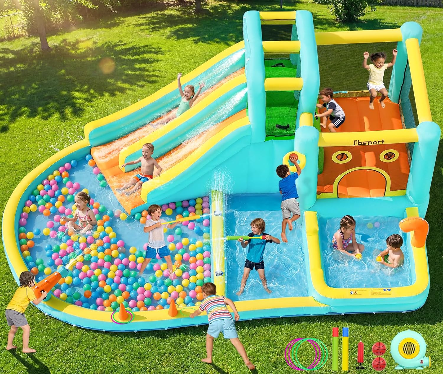 Kids Outdoor Slide - Надувной аквапарк с двойной горкой, бассейном,