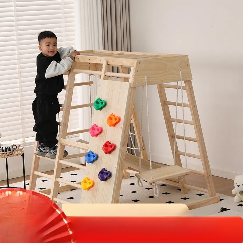 Kids Outdoor Jungle Gym With Slide - Деревянный игровой комплекс JMZ: горка, скалодром,