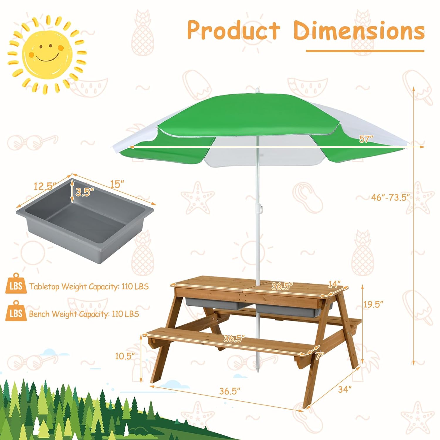 Детский пикниковый стол 4-в-1  – обзор и цена Kids Outdoor Umbrella For Table