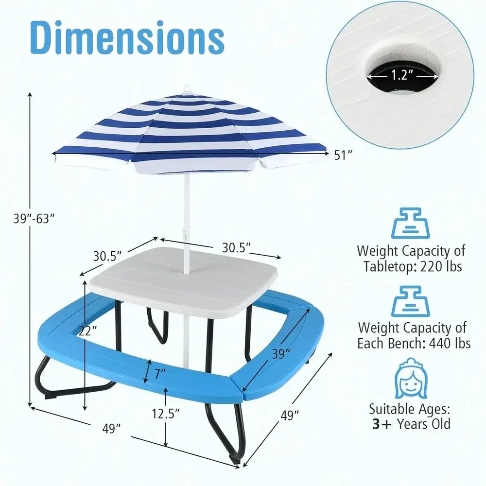 Детский пикниковый стол на 8 ч – обзор и цена Kids Outdoor Umbrella For Table