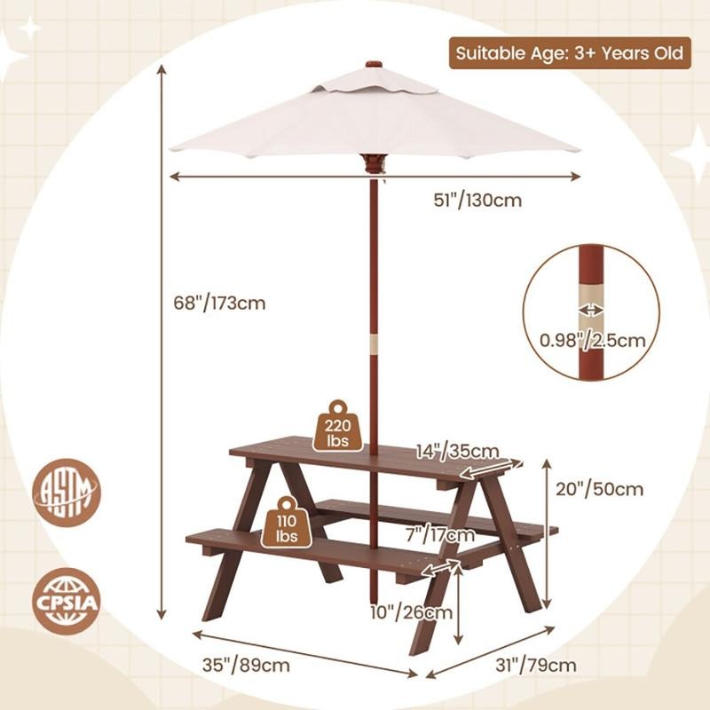 Уличный набор для пикника: 4-м – обзор и цена Kids Outdoor Umbrella For Table