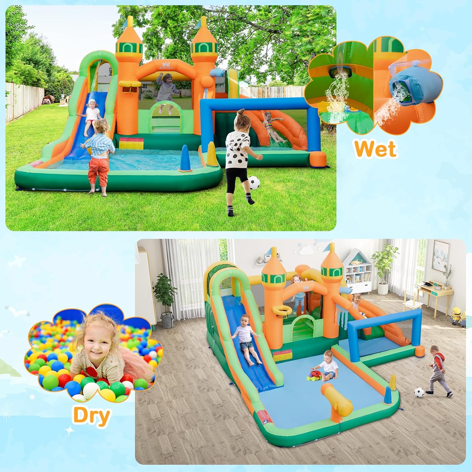 Надувной аквапарк 9-в-1 с двум – обзор и цена Kids Outdoor Slide