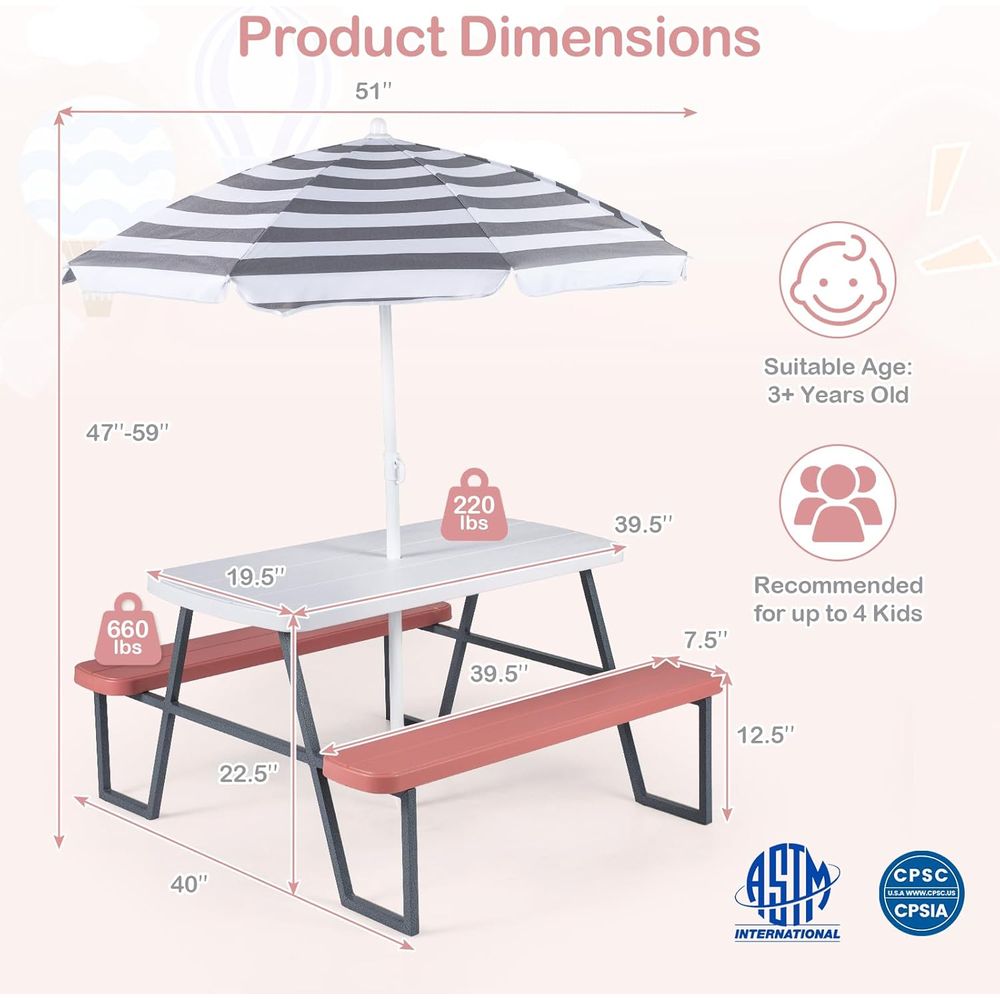 Детский стол для пикника, набо – обзор и цена Kids Outdoor Umbrella For Table